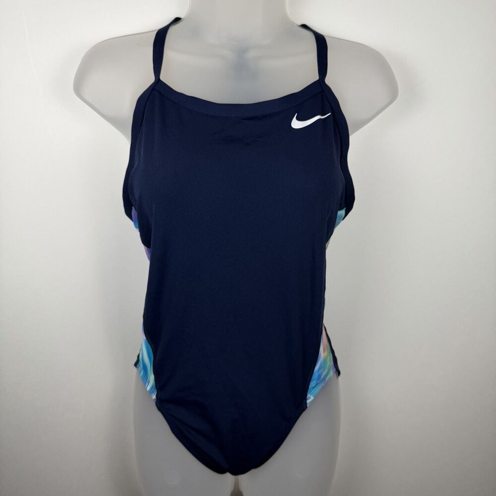 Nike Swim Hydrastrong One-Piece Swim Suit Womens Size 10 Blue Multicolor Sides